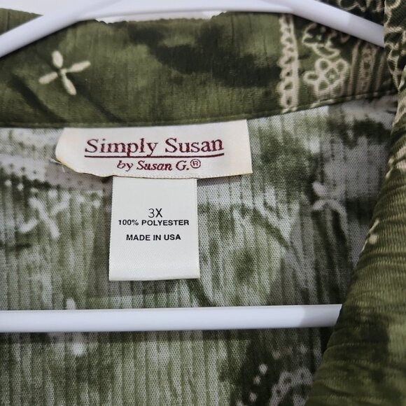 Vtg Susan Graver Shirt Womens 3X Green Paisley Button Up Long Sleeve Blouse - Picture 2 of 7